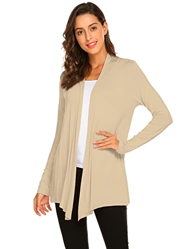 Newchoice Lightweight Cardigans For Women, Soft Drape Open Front Summer Sweaters Loose Casual Long Sleeve Cardigan (Beige, L) #TOP3