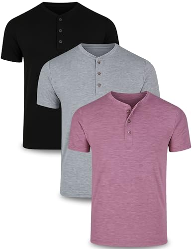 3-Pack: Men's Casual Henley Shirts – Comfort Soft Stretch Tees, Relaxed Fit 3-Button Summer T-Shirts