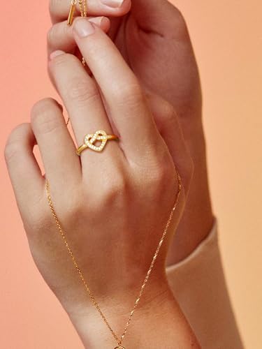 Bestyle Sterling Silver Heart Rings for Women True Love Knot Ring for Mother Wife Friendship Promise Ring for Her Cubic Zirconia Stackable Silver/Gold Ring for Her,2