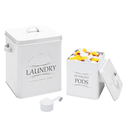 Meraki Home Laundry Detergent Container Set – 2-Pack Detergent Holder with Scoop - Laundry Detergent Sheets and Pods Container - Laundry Room Organization and Storage - Glossy White