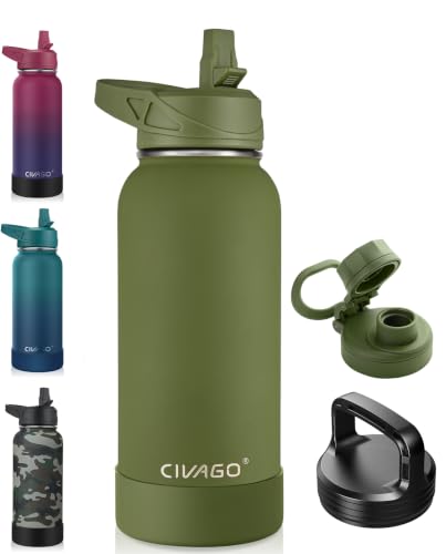 Image of CIVAGO 32 oz Insulated Stainless Steel Water Bottle With Straw and 3 Lids