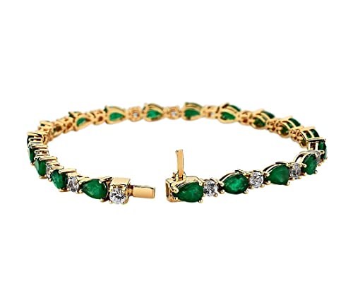 18K Yellow Gold Plated Tennis Bracelet Prong Setting Created Emerald Gemstone Bracelets Jewelry Wedding for Women and Girls Size In : 9 GPB-D4-CEM-9 Cover