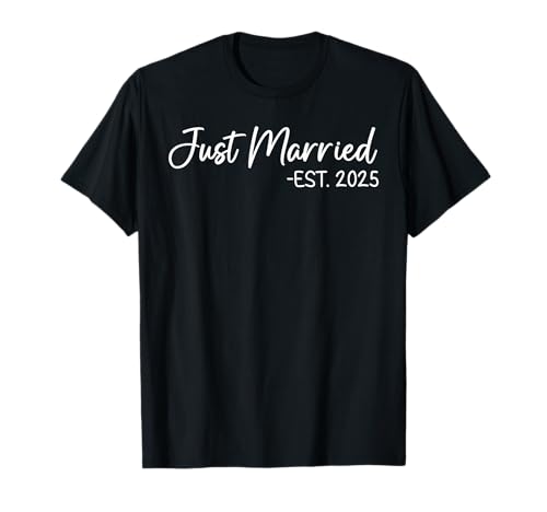 Just Married 2025 Honeymoon Wedding Couples Fiancee T-Shirt