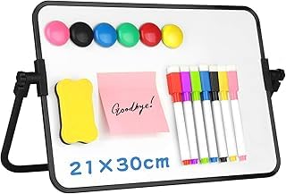 A4 Pizarra Blanca Pequeña, Pizarras Magnética Doble Cara con Soporte, Rotuladores, Borrador, Imanes, Pizarra Blanca Magnética de Borrado en Seco para Escuela Hogar Oficina Dibujo Escritura, 30x21cm