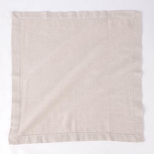 Image of FINGERCRAFT Hemstitched Cotton Table Napkins - Set of 12, 20x20 Inch, 100% Cotton Cloth Napkins with Faggoting Stitching - Durable & Elegant for Parties, Hotels, Everyday Use (Ivory Twill)