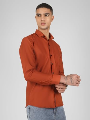 Image of Mens Cotton Lycra Full Sleeve Slim Fit Semi-Formal Shirt | Textured Pattern | Curved Hem