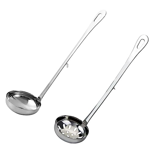 BRIGHTFUFU Hot Pot Soup Ladle Set Stainless Steel Spoons Colander Silver Spoons for Hotpot Food Serving Utensils