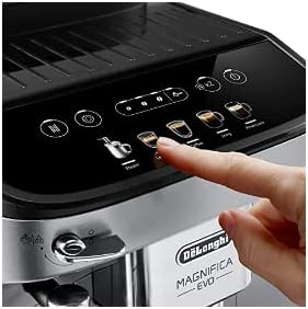 Hand adjusting the integrated coffee grinder on the De'Longhi Magnifica Evo