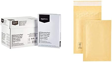 Amazon Basics Multipurpose Copy Paper A4 80gsm, 5x500 Sheets, White & Bubble Mailer, Gold, 100 mm x 165 mm, 100 Pack