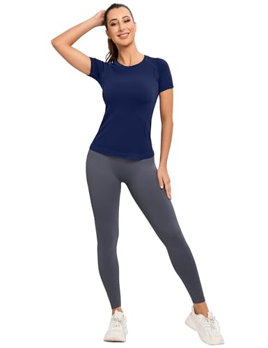 Image of MathCat Seamless Workout Tops for Women, Short Sleeve Compression Athletic Shirts Soft Yoga Gym Tops XS-XL