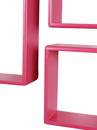 Image of Home Sparkle Wooden Wall Shelf | Cube Design Wall Mounted Shelves for Living Room - Set of 3 (Pink)