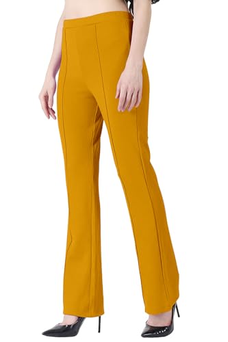 Image of Mehrang Cotton Blend Bootcut Parallel Trouser Pants for Women Regular Fit, Bellbottom Straight Pants for Womens