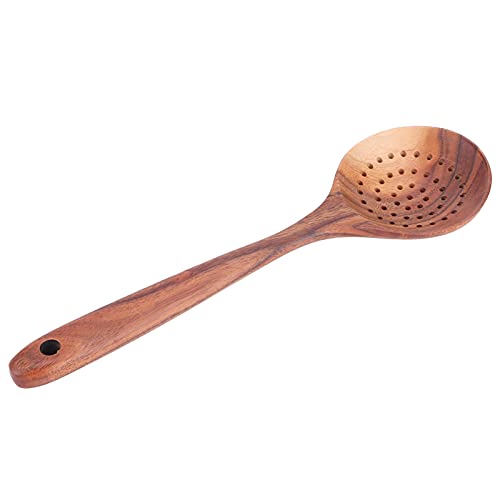 Alomejor Cuchara Ranurada de Madera de Teca para Utensilios de Cocina, Colador de Largo Pulido a Mano de 11 'para Chef Casero