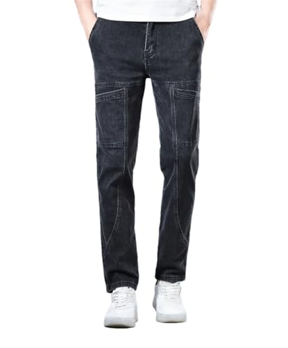 Men's Multi Pocket Cotton Jeans Stretch Straight Fashion Denim Trousers Casual Pants
