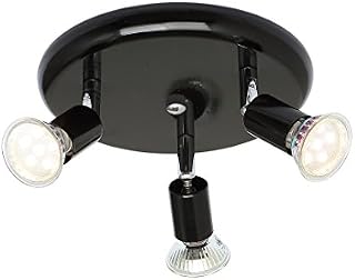 UKEW Round 3 Way Ceiling Lights - Black GU10 LED Spotlight Fixture with Adjustable Heads - Modern Lighting for Bedroom Kitchen Restaurants