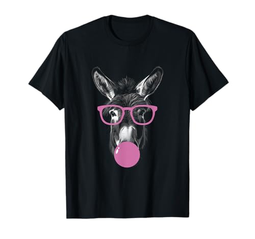 Cool Donkey Face Eating Gum and Makes A Bubble Cute Donkey T-Shirt