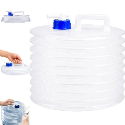 Recipiente de Agua Plegable con Grifo, Contenedor Expandible con Diseño en Acordeón con Asa, Transparente, Capacidad 10 litros