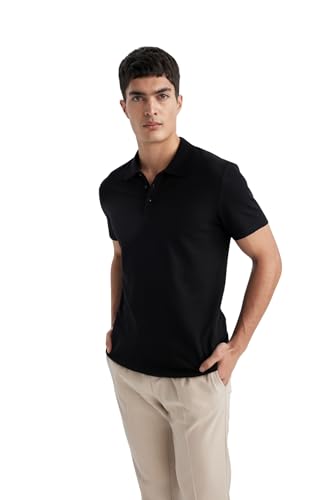 DeFacto Herren Basic Poloshirt-Klassisches T-Shirt für Männer Polo, Negro, M Hombres