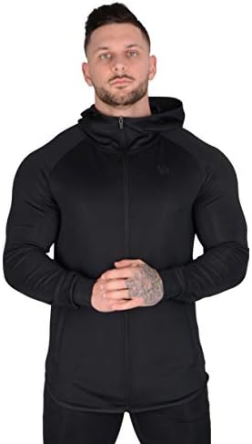 YoungLA Track Jacket Men Zip Up with Hood & Pockets | Athletic Gym Workout Training Jackets | 529 Black XXL