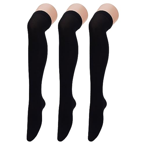Image of Century Star Thigh High Socks 3 Pairs High Socks Over the Knee for Women Triple Stripe Thigh High Stockings Knee High Socks