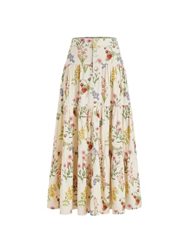 Image of CIDER Women's Long Jean Denim Tiered Button Down High Waisted Maxi Skirts