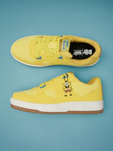 Image of The Souled Store Spongebob: Under The Sea Women and Girls Lace Up Yellow Cartoon Inspired Low Top Sneakers