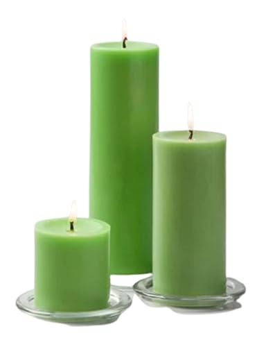 Image of Paraffin Wax Pillar Candles Perfect for Decoration of Dinner, Wedding Parties, Church, Spa, Restaurant, Smokeless Dripless Long Lasting(Set of 3, 2,3,4 inches)(Green)