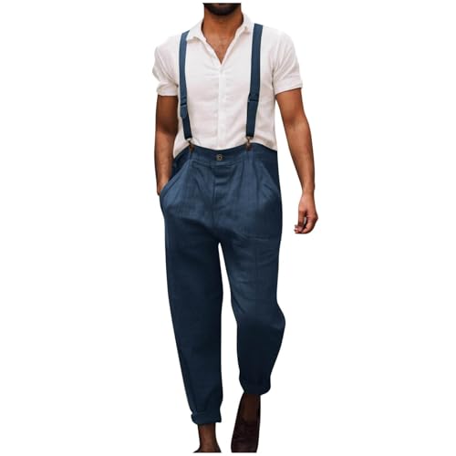 NUSGEAR Mono Pantalones Hombre Algodón y Lino Peto Trabajo Bib Jumpsuit con Bolsillos Elegante Moda Retro Suelto Casual Fiesta Pant Pantalones Mono 2025
