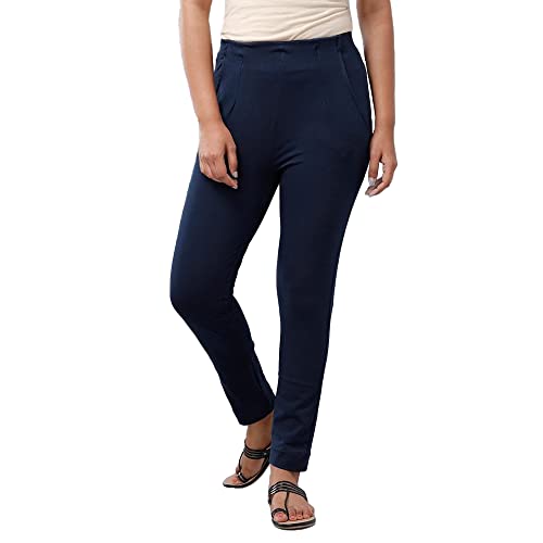 Image of De Moza Women Pencil Fit Cigarette Pant | 95% Cotton 5% Elastane | Mid Rise | 2 Pockets | Casual & Office Wear