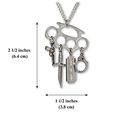 Real Metal Knucks Charm” With Four Additional Mini Charms Silver Finish Pendant Necklace #TOP2