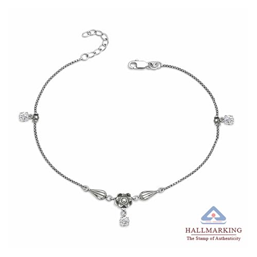 Image of TRUESILVER ACPL 925 Sterling Silver Anklets for Women | BIS Hallmarked Adjustable Chain Anklet with Charms | Beach Foot Jewelry | 1 Piece