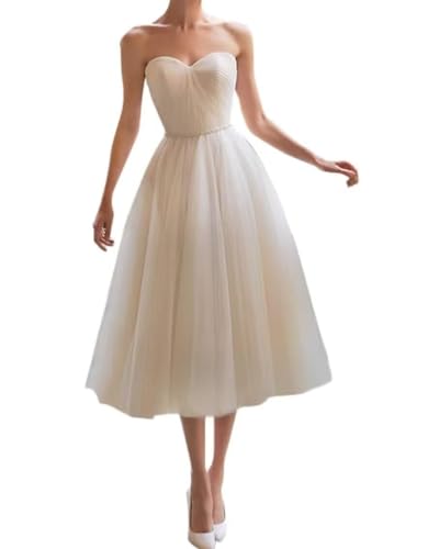 Plus Size Ivory Midi Courthouse Wedding Dresses Tea Length Tulle
