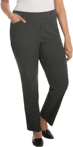 Hilary Radley Women's Mid-Rise Tummy Control Pull On Pant (US, Alpha, Small, Regular, Regular, Black & Heather Gray Combo)