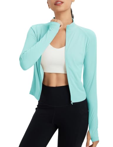 baleaf Women's UPF 50+ Sun Shirt Lightweight Crop Light Green S