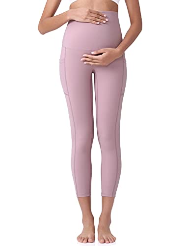 Poshdivah Women's Maternity Capri Leggings Over The Belly Pregnancy Workout Active Stretchy Pants With Pockets Orchid Small #TOP4