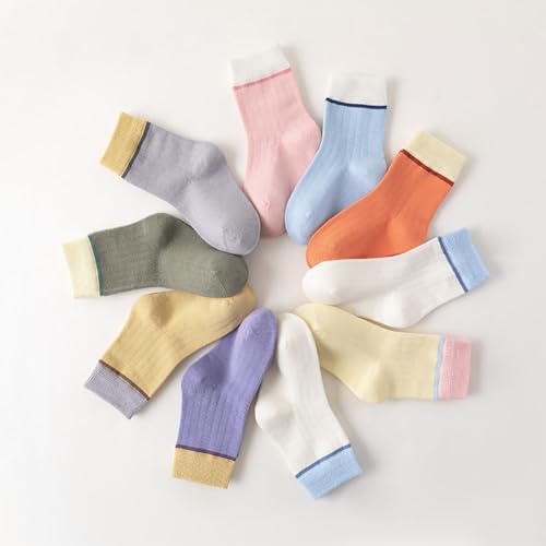 5 Pairs Toddler Kids Crew Socks Boys Girls Two-Tone Casual Cotton Socks3
