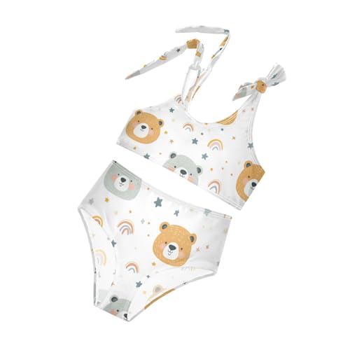 Plaaee Girls' 2 Piece Swimsuits Bear Rainbow Cute Bikini Set Bathing Suit 4T4