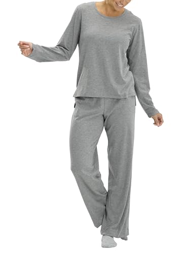 Image of No Nonsense Women's Long Sleeve Sleep Tee and Pajama Pant 2 Piece Sleepwear Set, Medium Grey Heather, Medium