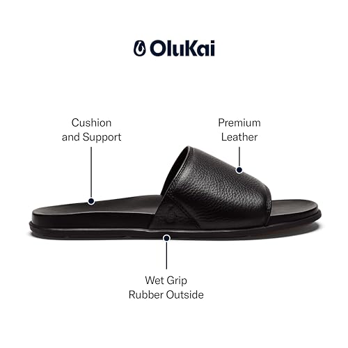 Image of OluKai Olali Slide Men's Leather Sandals, Comfortable Strap & Arch Support, Soft & Durable Material, All-Day Wear