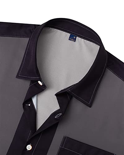 Alimens & Gentle Men's Bowling Shirts Hawaiian Short Sleeves Button Down Color Block Stripe Patchwork Shirts With Pocket X-Large #TOP2