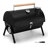 Portable Grill Charcoal for Outdoor, Leonyo Small BBQ Charcoal Grill for Tabletop, Thermometers & Chimney, 119 Sq.in Cooking Surface for Barbecue, RV Travel, Camping, Beach