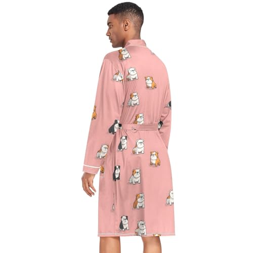 Men’s Robe Comic Dogs Print, Long Sleeve Bathrobe for Sleep Shower-M4