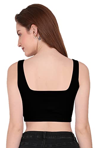 Image of THE BLAZZE 1044 Women's Cotton Basics Sexy Solid Square Neck Slim Sleeveless Saree Readymade Saree Bra Blouse Crop Top T-Shirt for Women