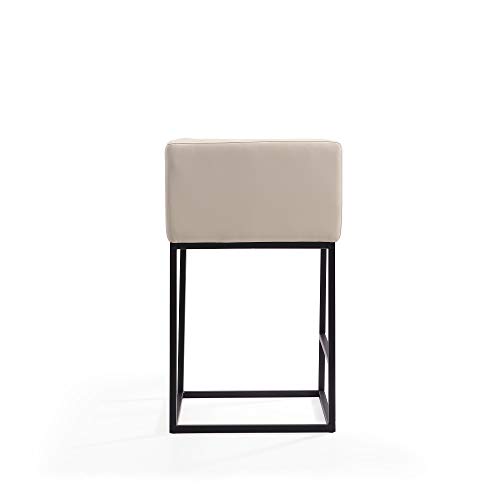 Butaco Manhattan Comfort Embassy 25 Pulgadas con Respaldo, Asiento Acolchado de Cuero Vegano, Reposabrazos, Patas Metálicas Resistentes con Reposapiés, Juego de 2, Crema miniatura 6
