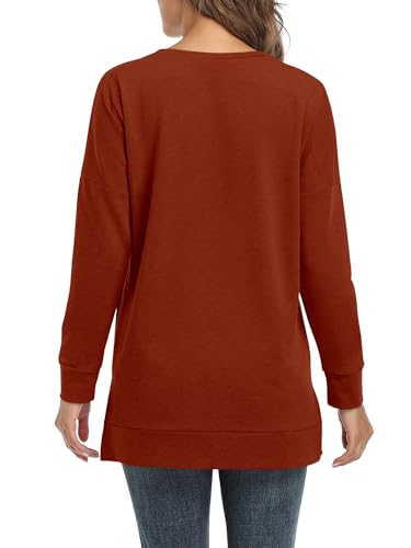 BETTE BOUTIK Women's Drop Long Sleeve Sweatshirts Casual Crewneck Tunic Tops Sweartshirts With Side Slits S-3XL