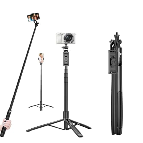 Image of Kratos CT Long Selfie Stick Tripod Stand Aluminum 60 inch, Multifunctional Bluetooth Tripod for Mobile Phone for Vlogging, Live Stream, Selfies, 1 /4 inch Screw for Action Camera Ring Light, Gopro