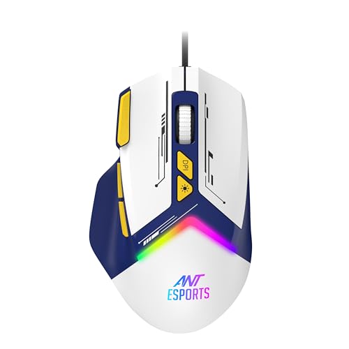 Image of Ant Esports GM333 RGB Wired High End Optical Ergonomic Gaming Mouse with 12800 DPI 1.5M Braided Cable Comes with Inbuilt Software Huano Switches with Rubber Coated Topcover -Blue /White /Yellow