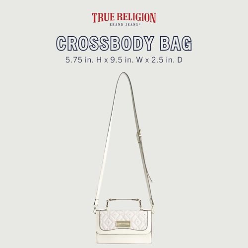 True Religion Women's Crossbody Bag, Mini Adjustable Shoulder Handbag Flap Purse with Studded Design, White2