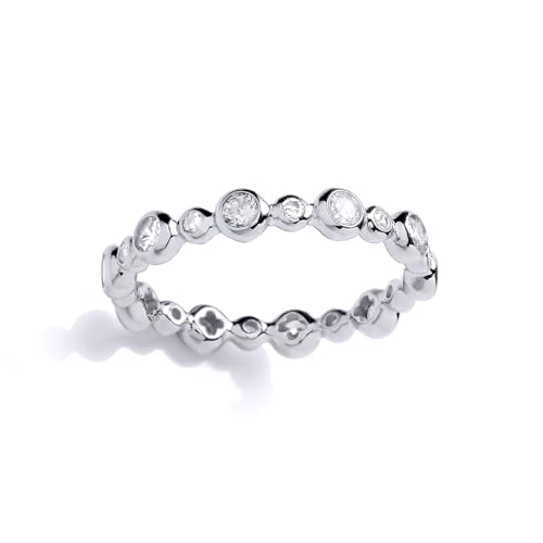 Jewelco London Ladies Rhodium Plated Sterling Silver CZ Bubble Raindrop Beaded Eternity Ring
