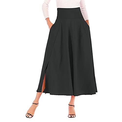 Frost`nai Women's Skirts Maxi Skirts for Women Flowy Pleated High Waist Ruched Vintage Solid Loose Long Skirt (L, Black 01) Frost`nai Women's Skirts Maxi Skirts for Women Flowy Pleated High Waist Ruched Vintage Solid Loose Long Skirt (L, Black 01)